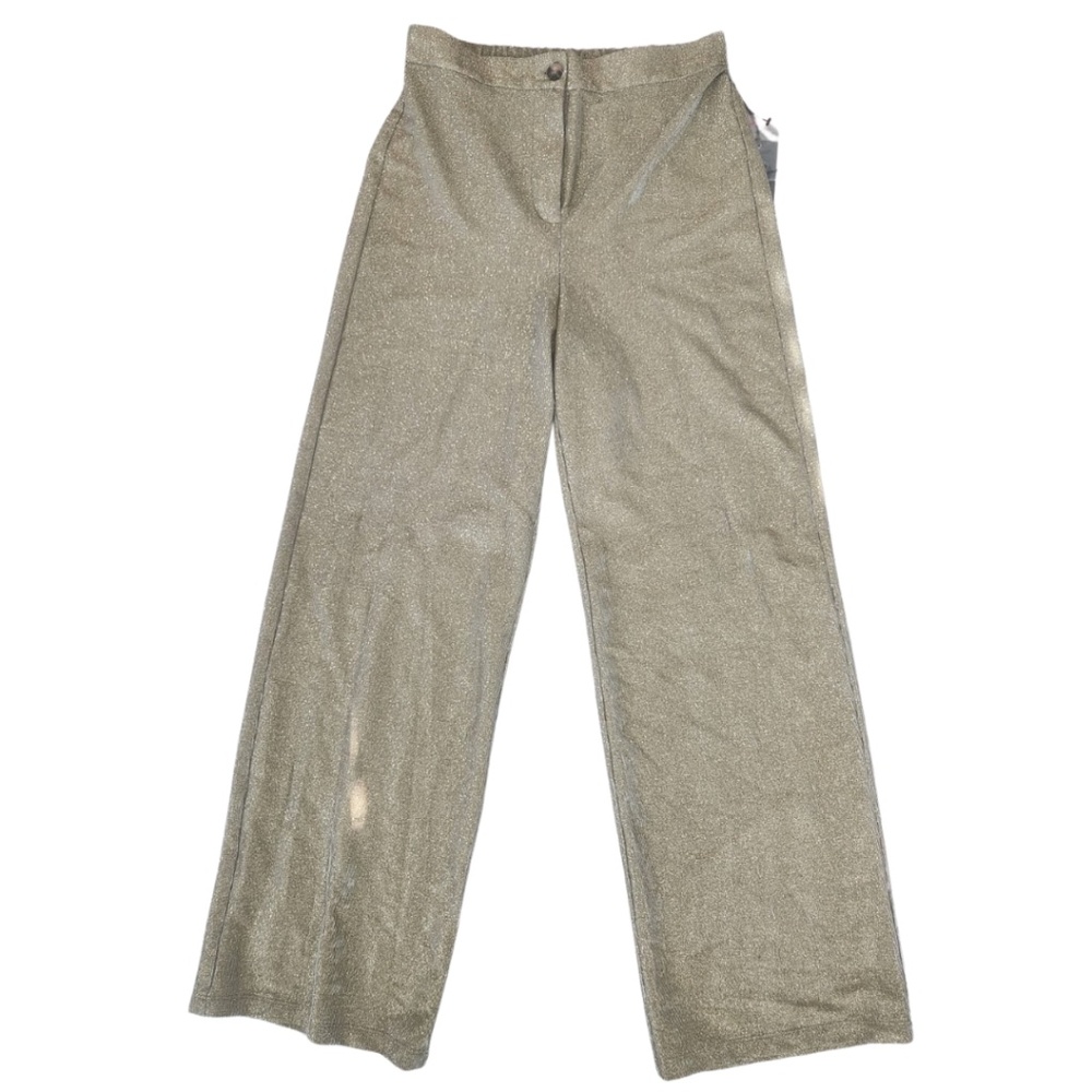 Metallic Glitter Ribbed Straight Leg Trouser Pants Vince Camuto